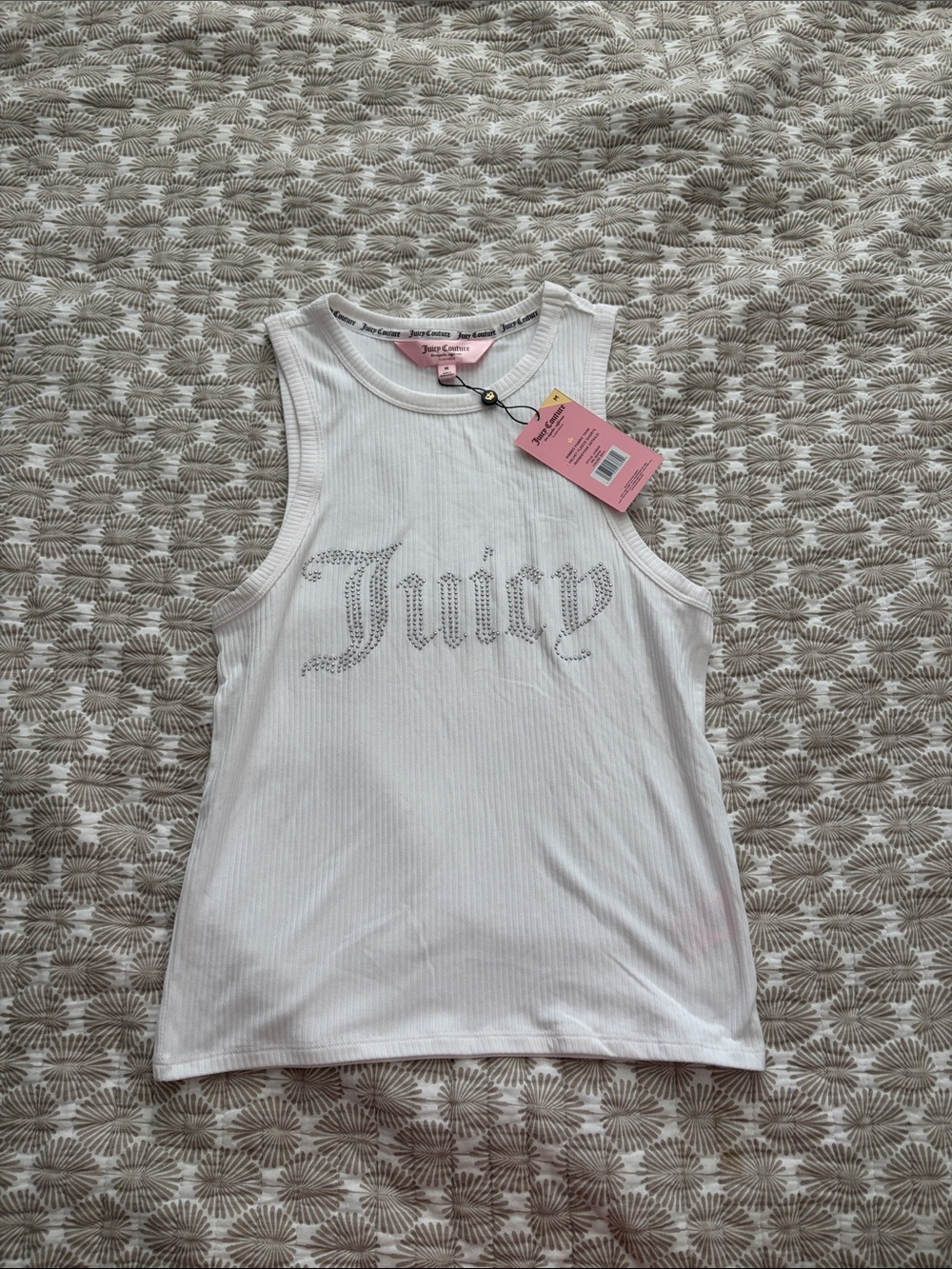 Juicy Couture White Rhinestone Logo Ribbed Tank